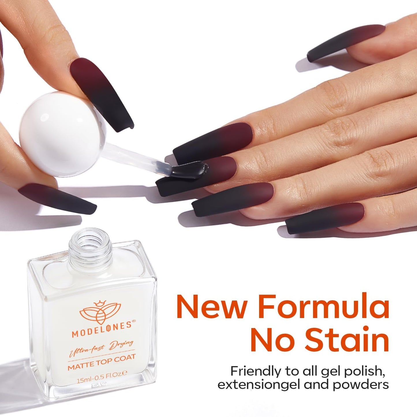 modelones Matte Top Coat Nail Polish, Quick Dry No Chip Long Lasting Clear Nail Polish Top Coats Classic Matte Effect Protects Color & Nails Top Coat Manicure Salon Quality 0.5 Fl Oz