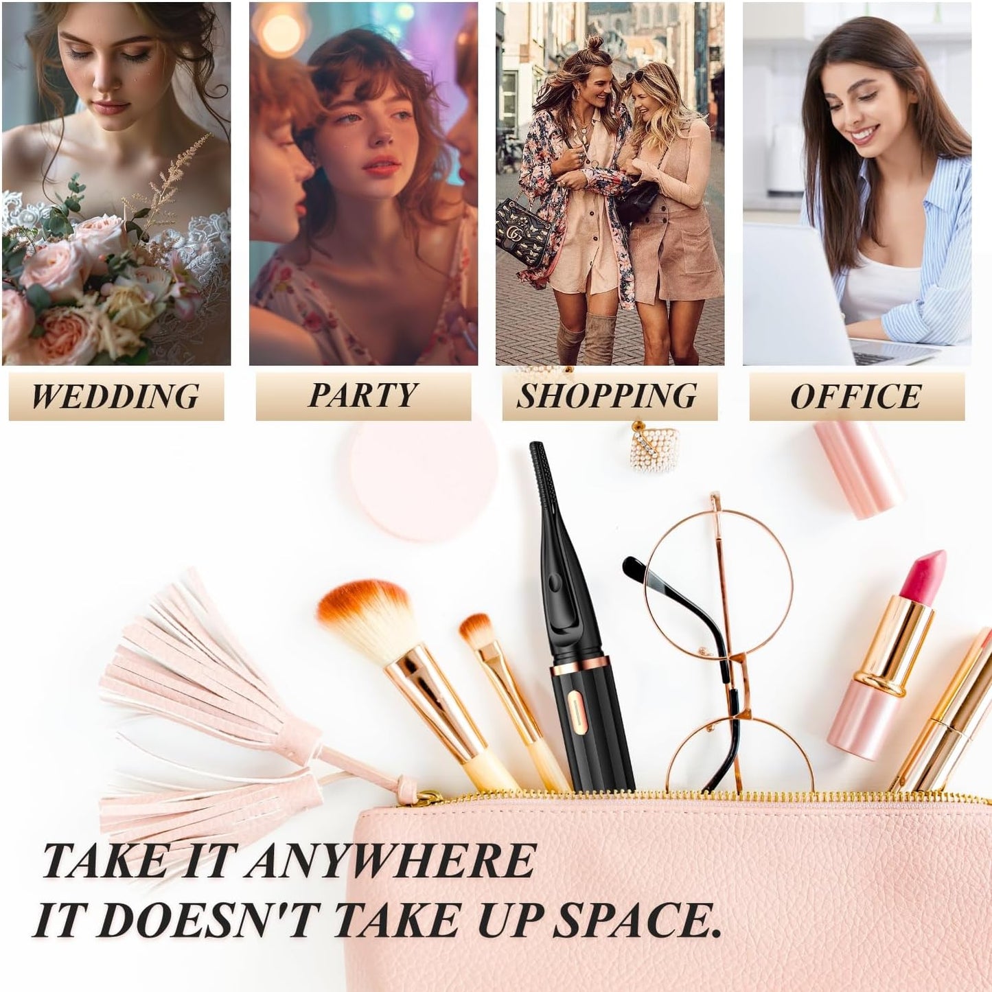 Heated Eyelash Curlers - 2 in 1 Clip - Type Heated Lash Curler,3 Heat Modes with USB Rechargeable,Fast Heat up in 8s,Natural Curling 24H Long Lasting for Women Makeup Tools (Black)