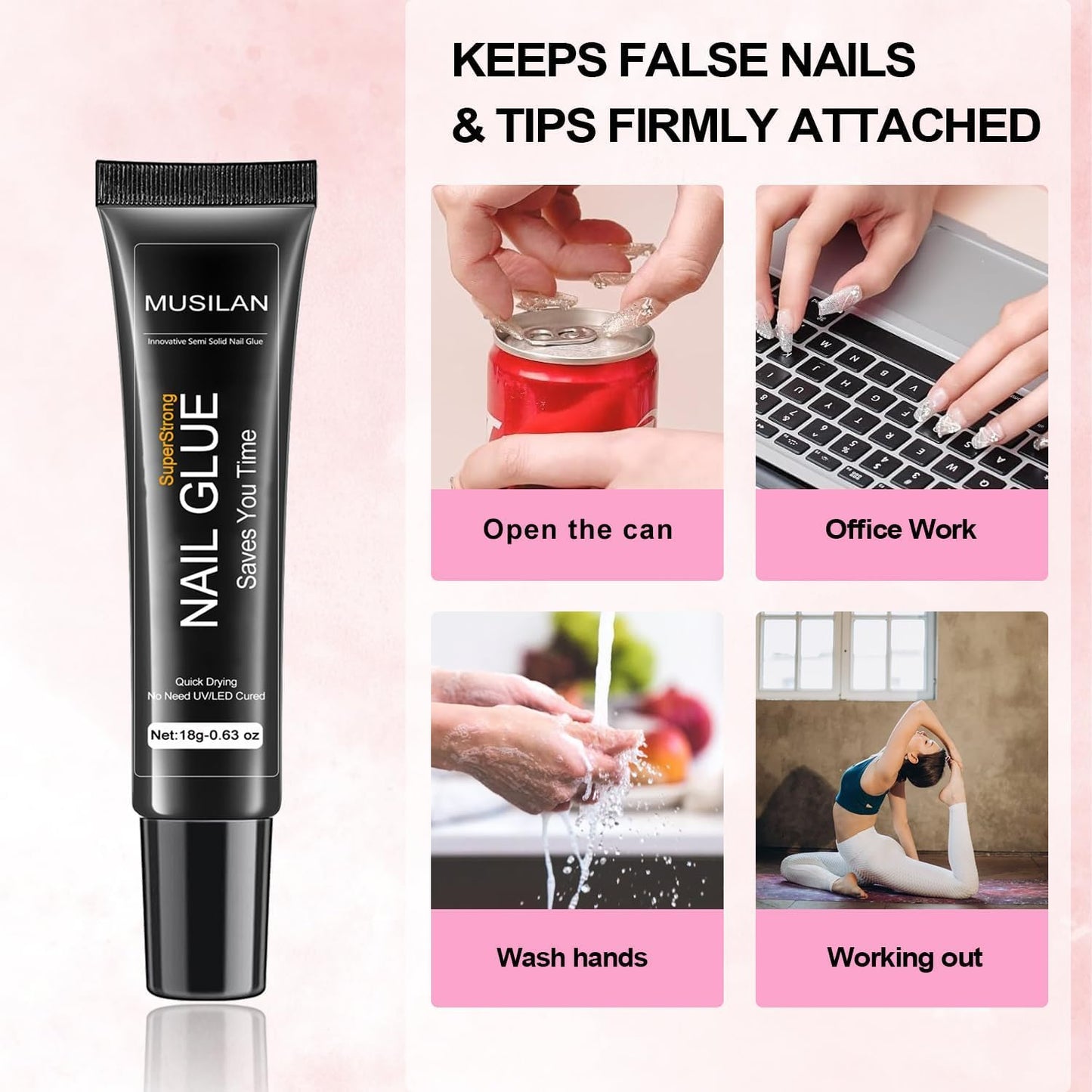 18g Semi Solid Super Strong Nail Glue for Press On Nails - No UV Lamp Needed Quick Drying & Long-Lasting Professional Solid Nail Glue Gel for Fake False Acrylic Nails Tip at Home DIY Manicure