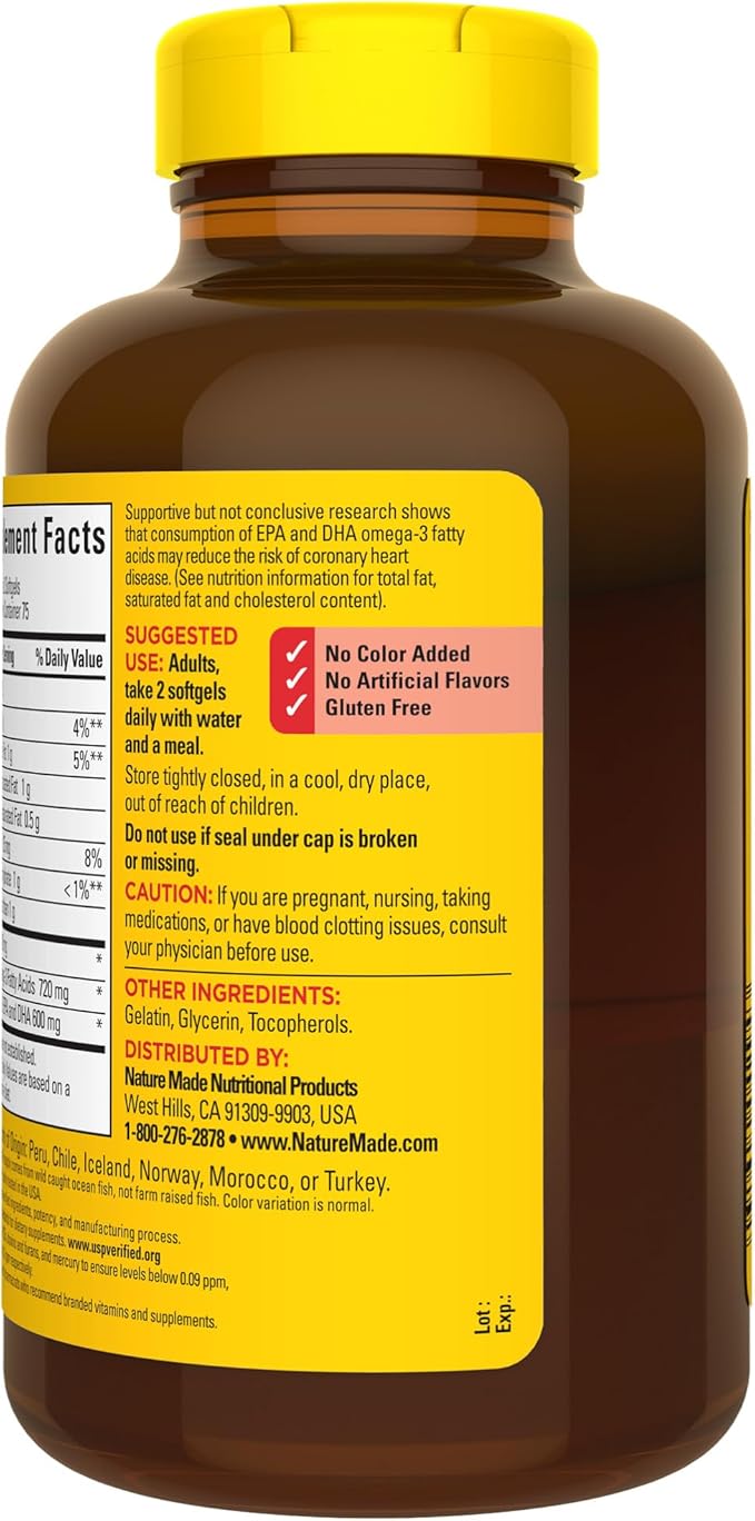 Nature Made Fish Oil 1200 mg Softgels, Fish Oil Supplements, Omega 3 Fish Oil for Healthy Heart Support, Omega 3 Supplement with 150 Softgels, 75 Day Supply