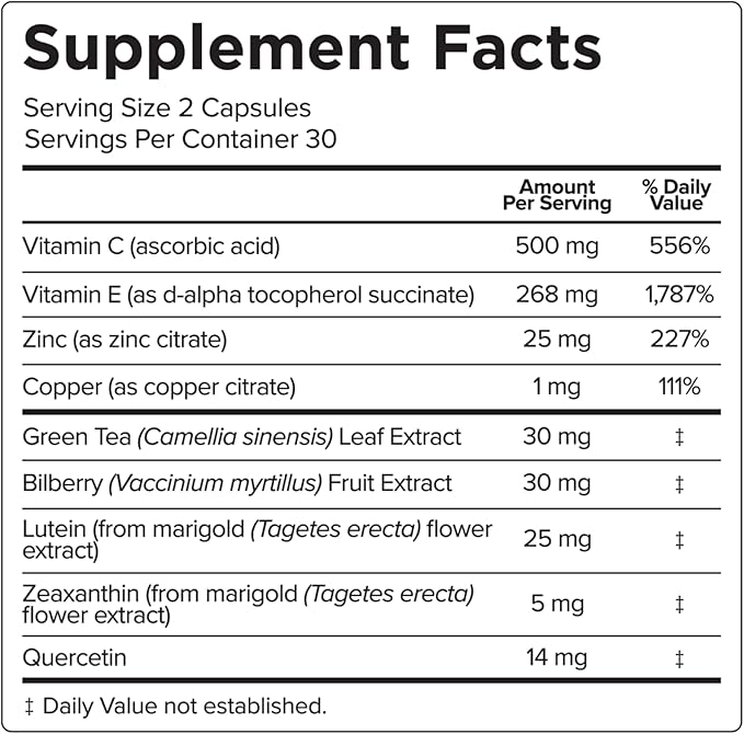 Natural Eye Health Vitamins with Bilberry Zeaxanthin Lutein - Macular Support Supplement, Formula Based On AREDS2® Clinical Trials Plus Carotenoids Quercetin EGCG - Macutene® Protect (60 Capsules)