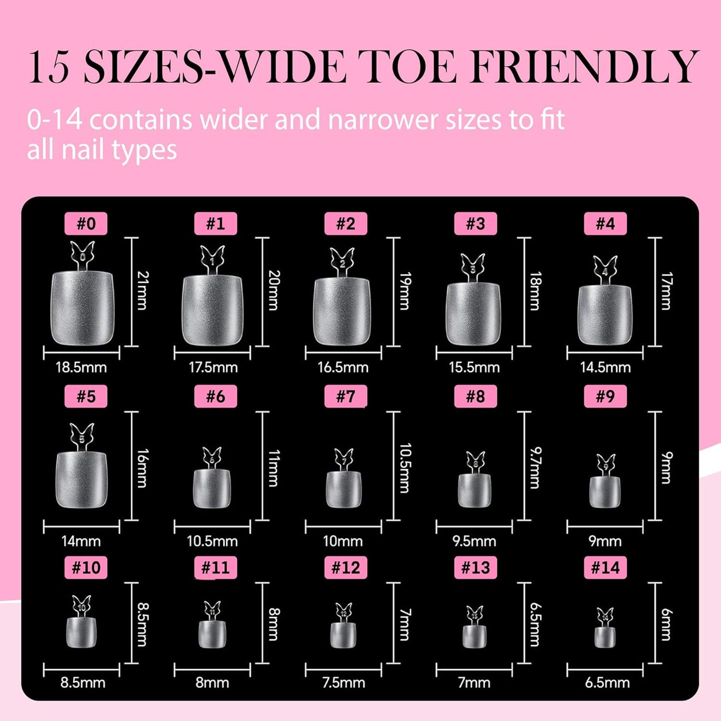 Square Toe Nail Tips, 504Pcs 15 Sizes Full Cover Press On Toenails for Women, Long Wider Pre-etched Double Matte Fake Toenails for Big Toe Nail Extensions Home DIY Salon Soak Off
