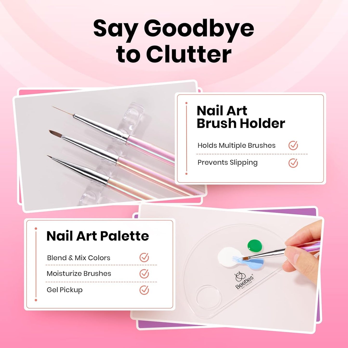 Beetles Nail Art Brushes Set for Gel Polish 3 Pcs Nail Art Design Pen and One White Painting Gel All-in-One Petal Brush Kit Flower DIY with Palette Dotting Manicure Tool Set