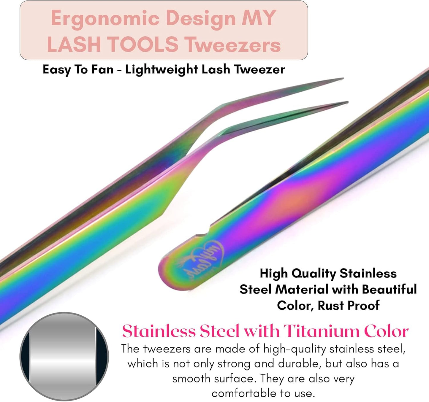 My Lash Tools New Isolation Lash Tweezers For Eyelash Extensions Best for Individual Isolation & Classic Lashes Japanese Stainless Steel Lightweight Precision Lashing Twisers (Rainbow)