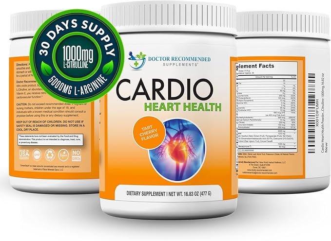 Cardio Heart Health Powder – L-Arginine Supplement 5000mg & L-Citrulline 1000mg,16.82 oz