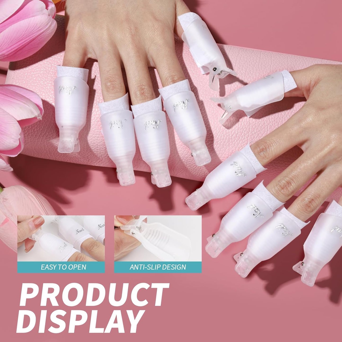 FANDAMEI Nail Polish Gel Remover Tools Kit, 10 Pcs Clear Nail Clips, 100ml Nail Polish Remover Bottle, 500 Pcs Remover Cotton Pad, Nail Brush, Cuticle Pusher, Cuticle Peeler, Nail File, Buffer Block