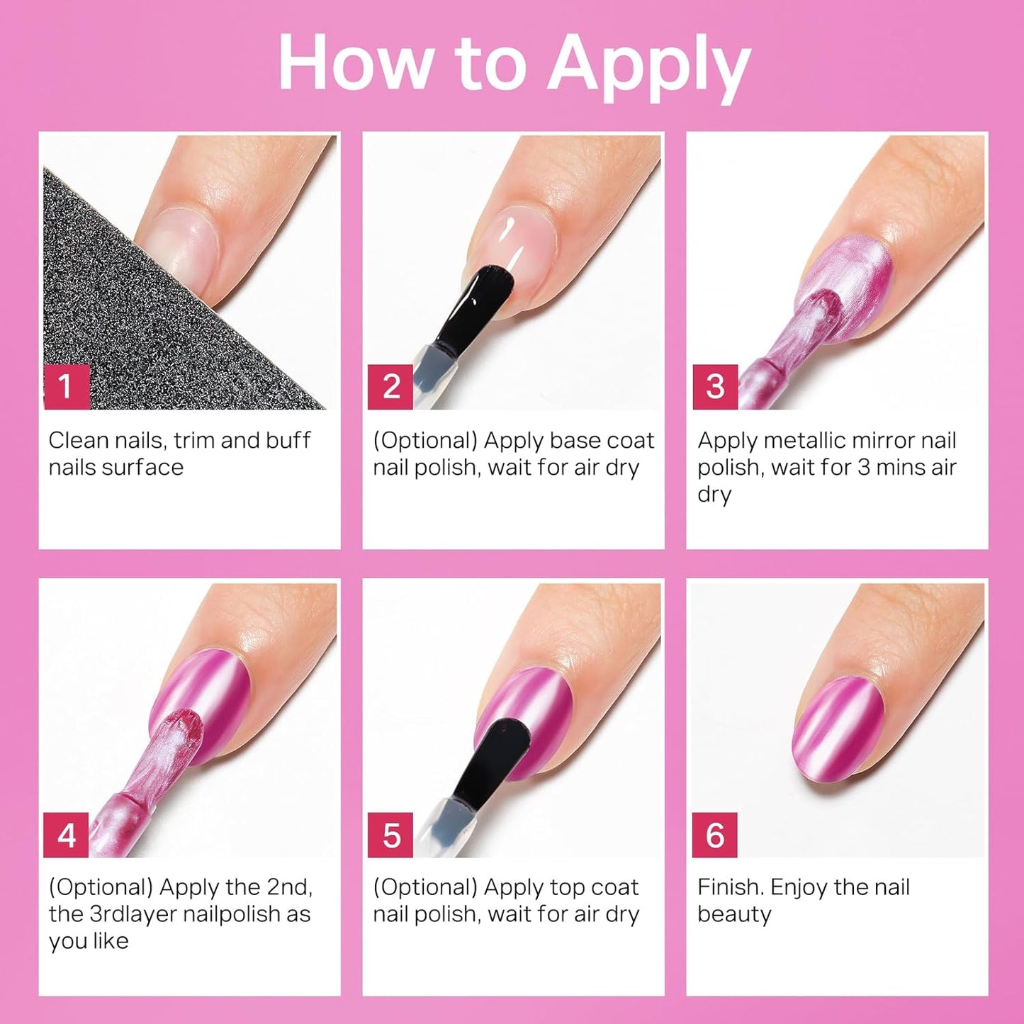 MIZHSE Rose Red Mirror Nail Polish, Quick Dry Metallic Nail Polish, Air Dry Fast Chrome Nail Lacquer Bright Color Oil-based Nail Art Manicure DIY Home