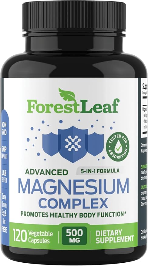 ForestLeaf Magnesium Complex 500mg - Magnesium 500mg Capsules - Magnesium Supplement 500 mg - Magnesium for Sleep, Magnesium for Constipation - Magnesium Supplement for Women (120 Ct)
