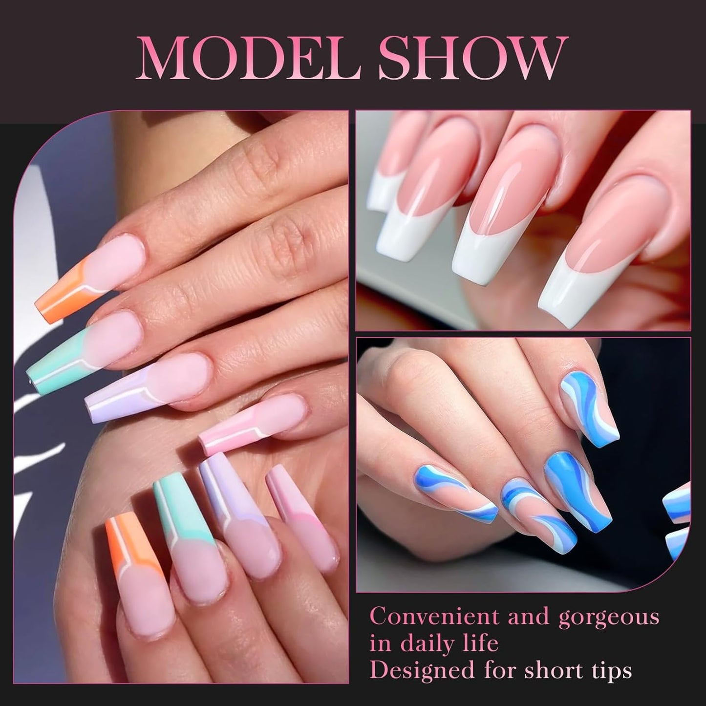 krofaue 500PCS False Nails Tips Lady French Style Acrylic Artificial Tip Manicure Half Cover with Box of 10 Sizes for Nail Tips Art Salons and Home DIY (White)