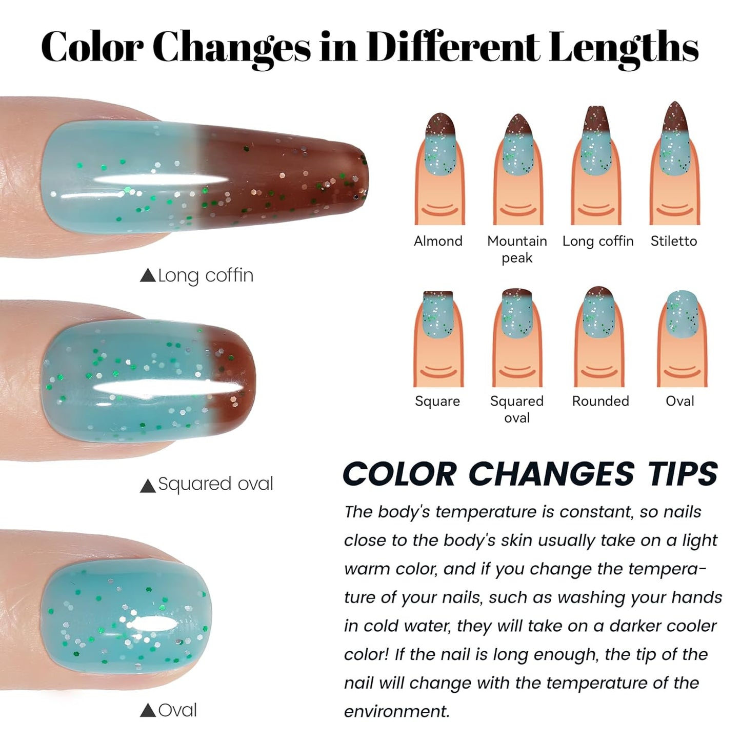 YTD Likomey Color Changing Gel Nail Polish,15ml Turquoise To Brown Shimmer Glitter Mood Temperature Change Colors UV Nail Gel,Fall Winter Thermal Ombre Manicure Varnish,WB430