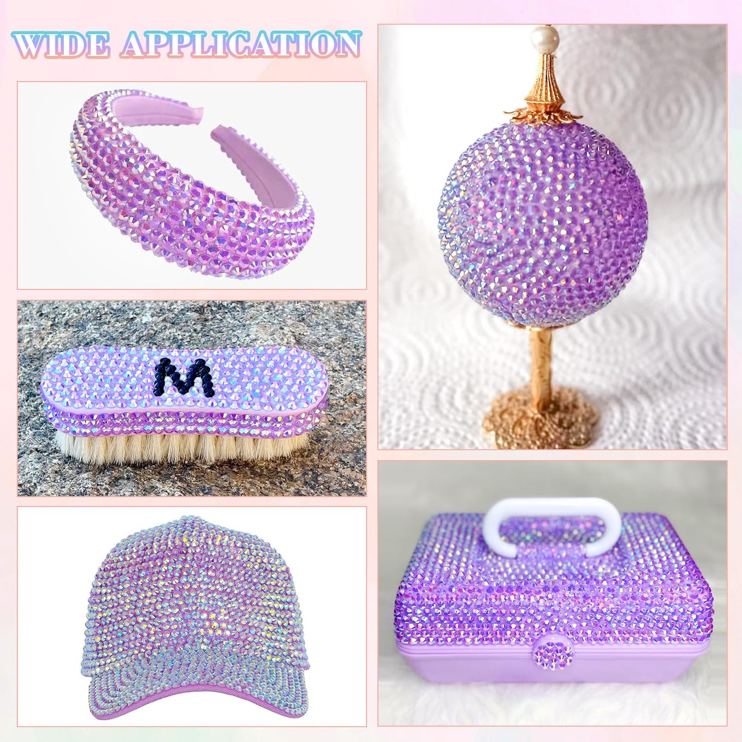 25000Pcs Resin Rhinestones with B7000 Jewelry Glue for Crafting, Lavender Purple AB 2-6mm Non Hotfix Flatback Gems, Bedazzling Crystal for DIY Crafts Clothing Tumblers Mugs Shoes Fabric Decor Nail Art