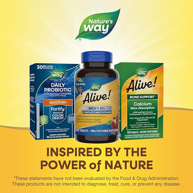 Nature’s Way Alive! Men’s 50+ Complete Multivitamin, Supports Multiple Body Systems*, Supports Cellular Energy*, High Potency B-Vitamins, Gluten-Free, 130 Tablets