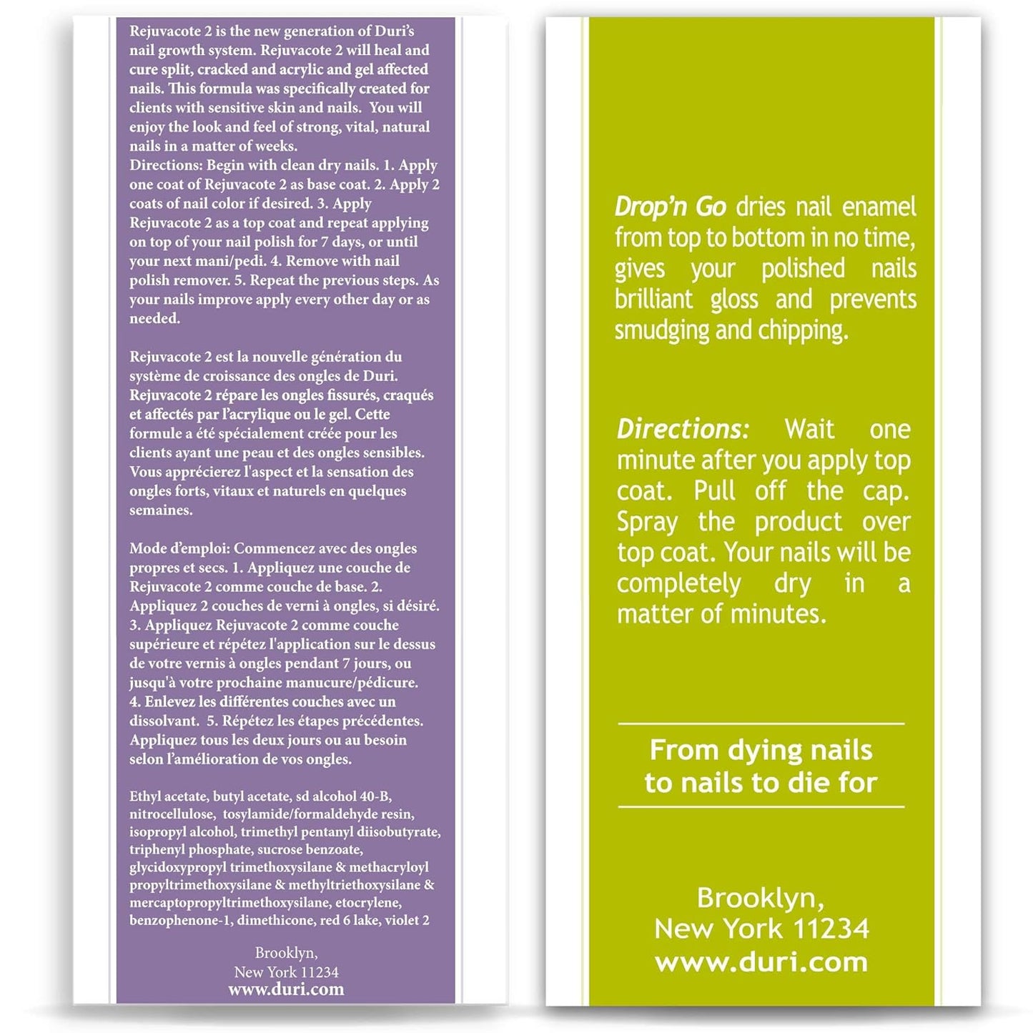 duri Rejuvacote 2 Nail Growth System Base and Top Coat, Drop'n Go Nail Polish Drying Drops - Nails Hardening, Growth, Damage Repair, Chipping, Breaking and Brittle Treatment (0.61 fl.oz) Combo Pack