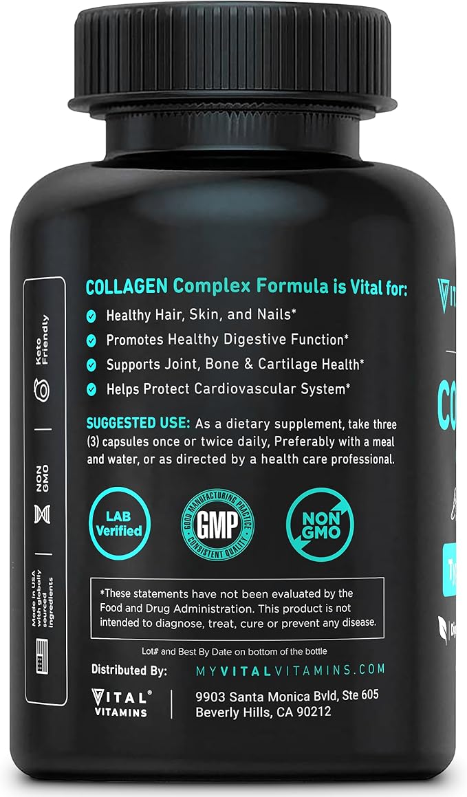 Vital Vitamins Collagen for Women & Men - Type I, II, III, V, X Multi Collagen Pills - Grass Fed, Non-GMO - 150 Capsules