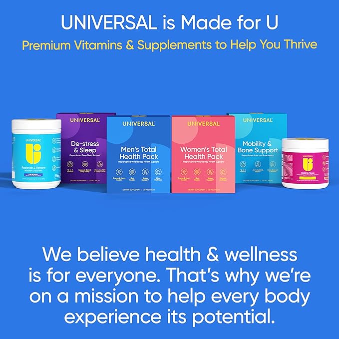 Men's Total Health Pack Daily Multivitamin Supplement, Energy, Stress Support, Krill Oil, 22 Key Vitamins & Minerals, VIT D, C, B12, E, A, B6, K, Biotin, Zinc, Astaxanthin (30 Pack)