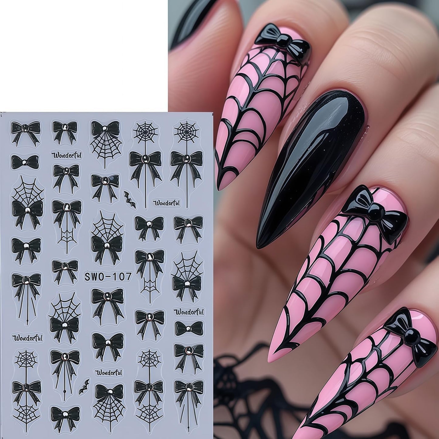 Halloween Nail Art Stickers Spider Web Nail Decals Self-Adhesive Shiny Crystal Diamond Bow and Blood Cute Design Nail Sticker Festival DIY Manicure Decoration for Women Salon Manicure Kit