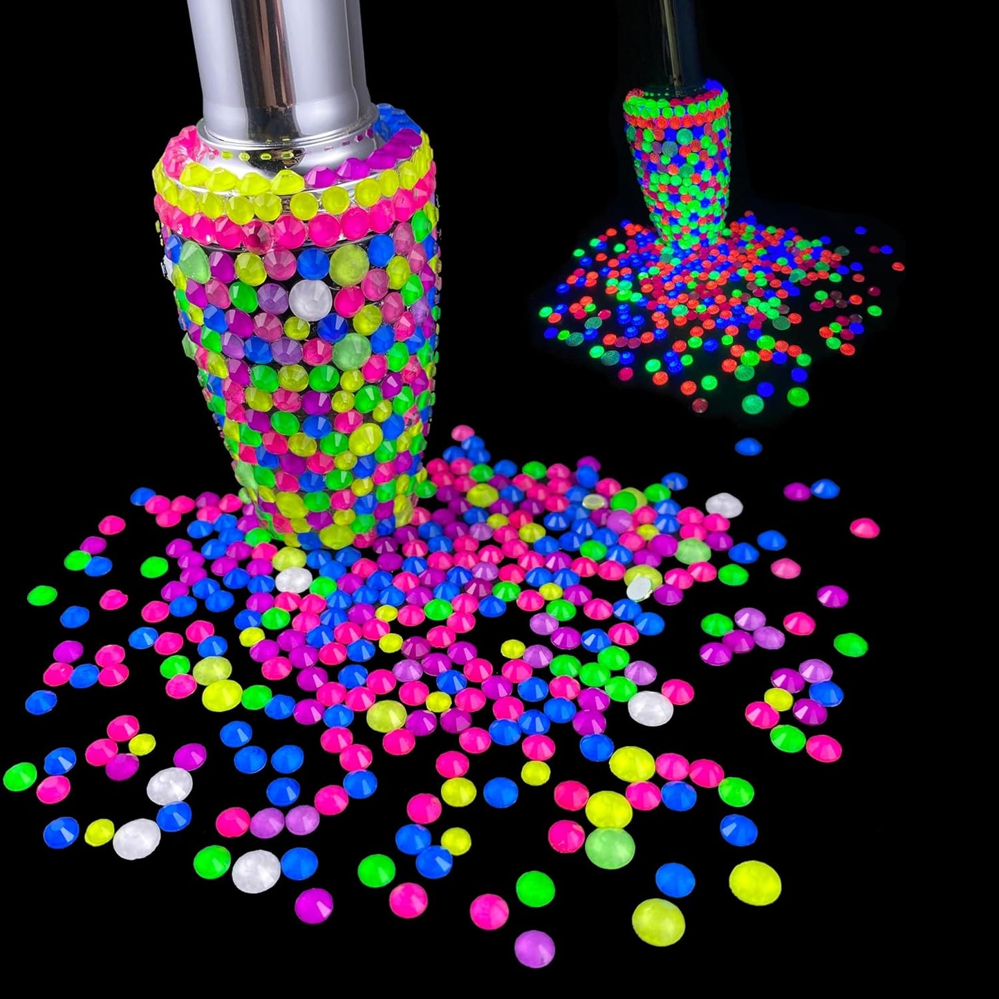 Flatback Glass Rhinestones,Bedazzler Gems 1440pcs Non Hotfix Crystal Rhinestones for Nail Charms Crafts Clothes Tumblers,Mixed AB Neon,SS20