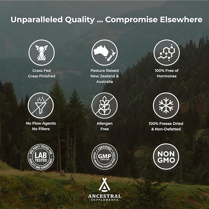 Ancestral Supplements Grass Fed Beef Living Bone Supplement, Bone Meal Capsules Support Bone Health, Oral and Joint Health and Flexibility, Non-GMO, 180 Capsules