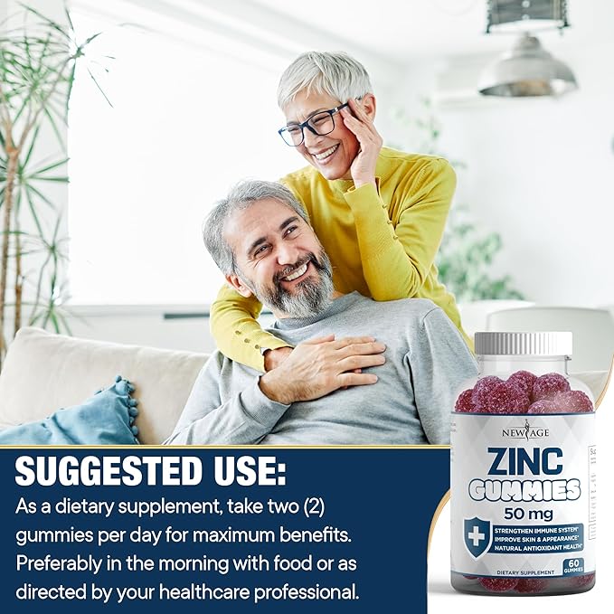 NEW AGE Zinc Gummies - 2 Pack - 50mg High Immune Booster Zinc Supplement, Immune Defense, Powerful Natural Antioxidant, Non-GMO - by New Age, 120 Count