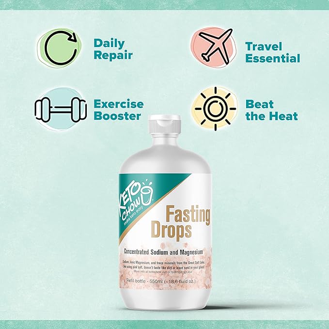 Keto Chow Fasting Drops | Sodium and Ionic Magnesium Fasting Supplement | Intermittent Fasting Mineral Supplements | Electrolyte Replenisher | (550ml/18.6 Bottle)