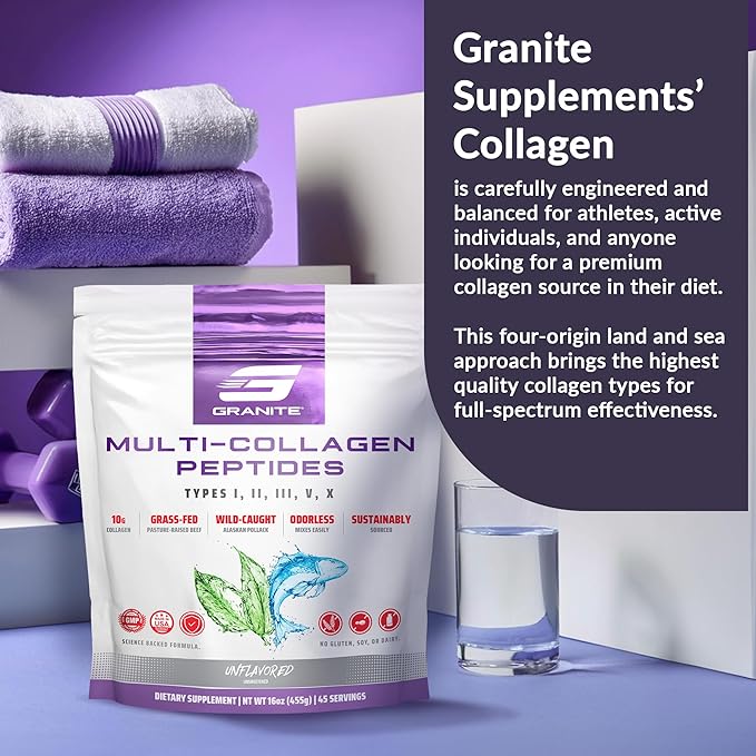 Granite Supplements Collagen Peptides Powder - Hair Skin and Nails Vitamins with Type I, II, III, V, X Hydrolyzed Collagen Peptides for Nail Growth, Bone, Joint Support Supplement for Mobility, 16oz