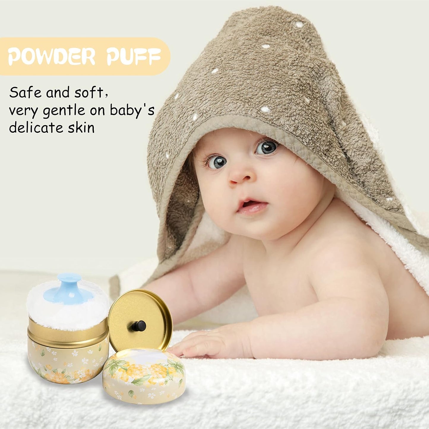 WEMEGA Body Powder Case with Powder Puff Powder Container Tea Box for Baby and Women Powder Puff and Powder Case for Travel (Yellow Flower1)