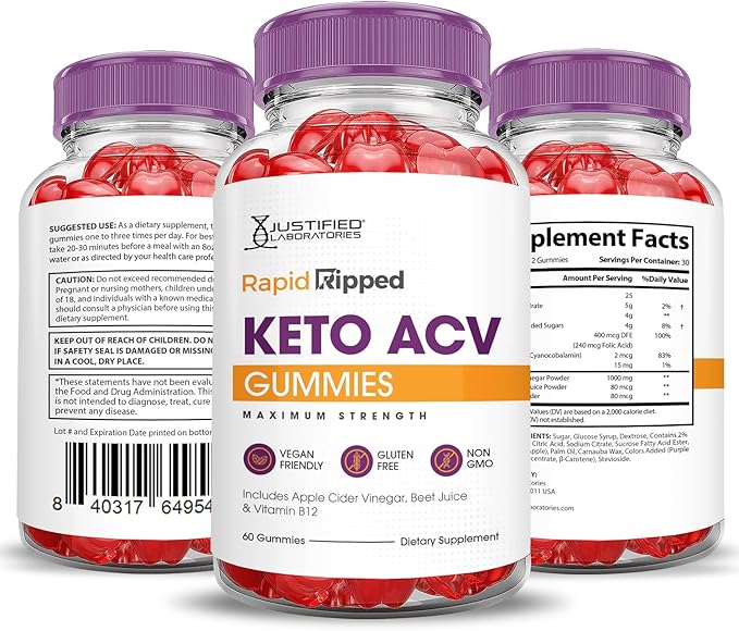 (2 Pack) Rapid Ripped Keto ACV Gummies Advanced Formula 1000MG Rapidripped Keto Gummies Apple Cider Vinegar Formulated with Pomegranate Beet Juice Powder B12 Vegan Non GMO 120 Gummys