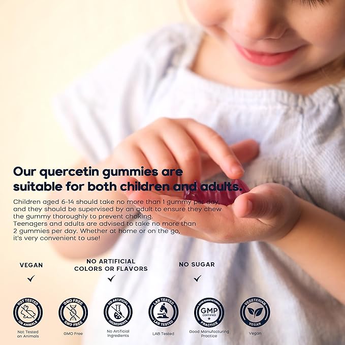 (2 Pack) Quercetin Gummies with Bromelain Zinc Elderberry Vitamin C D3 K2, Quercetin 1000mg Supplement with Bromelain 500mg for Cardiovascular, Immune System & Allergy, Vegan Gummy for Adult & Kid