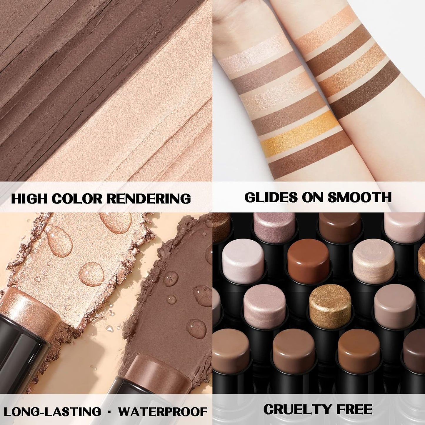 FOCALLURE 2 Pcs Mineral Cream Contour Stick,Moisturize Highlighter and Bronzer Pen,Non Stick Face Brightens & Shades Pencil,Long Lasting & Smooth Gliding Face Illuminator Makeup,Tan