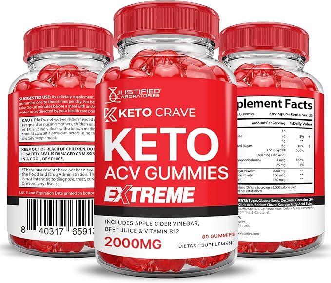 (2 Pack) Keto Crave Keto ACV Gummies Extreme 2000MG Keto Crave Keto Gummies Advanced Formula Apple Cider Vinegar with Pomegranate Beet Juice Powder B12 Vegan Non GMO 120 Gummys