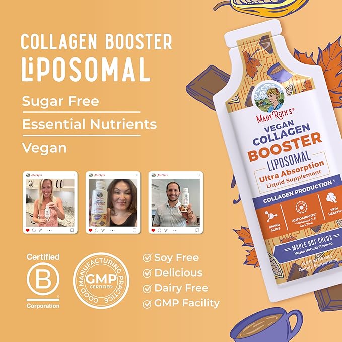 MaryRuth Organics Collagen Booster Liposomal | Sugar Free | Liquid Collagen Booster with Vitamin C, E, Zinc, Copper & Silica | Skin Care & Joint Support | Vegan | Non-GMO | Gluten Free | 14 Servings