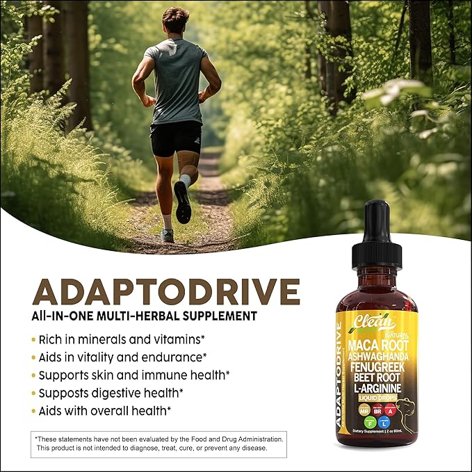 Organic Maca Root Liquid Drops with Ashwagandha, Fenugreek, Beet Root and L-Arginine Liquid Multivitamin for Women and Men - Adapto Drive by Clean Nutra