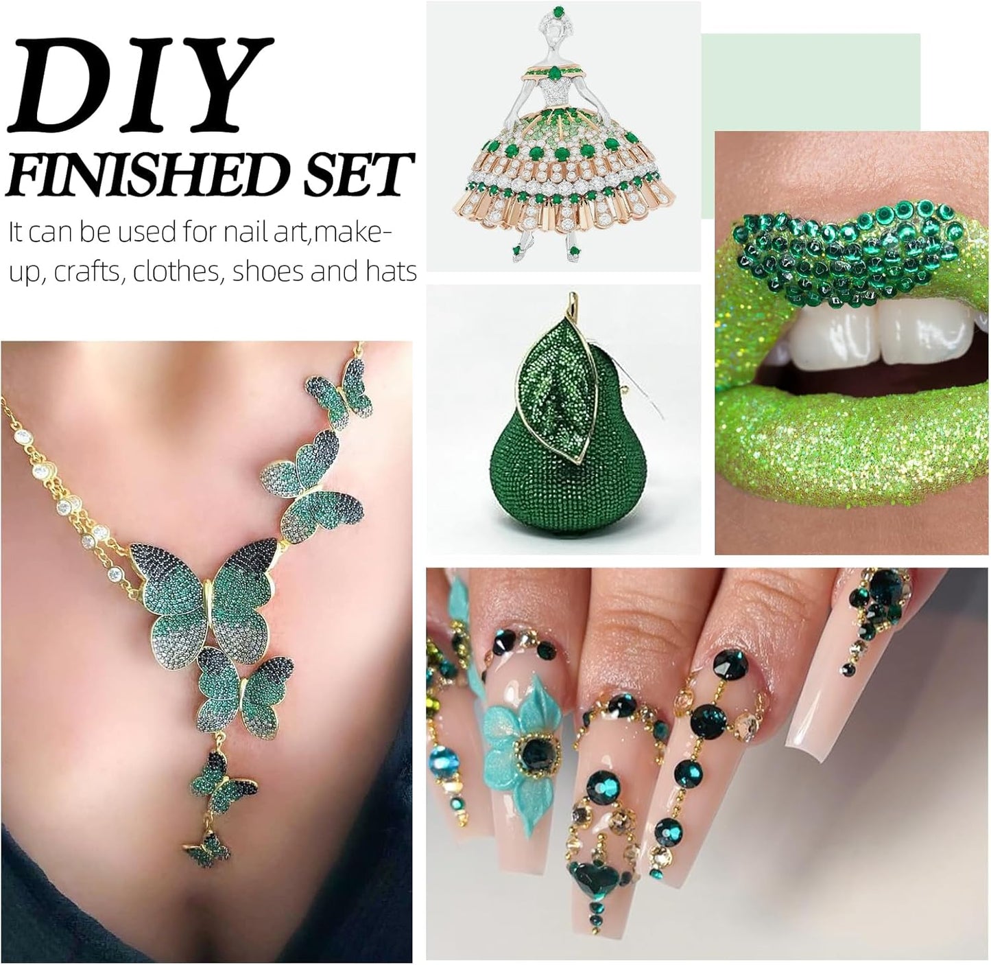 Green Flatback Rhinestones, Glass Rhinestones for Nail Art and Craft, Glue Fix, Loose Crystal Gemstones(Green, SS16, 2880pcs, 3.8-4.0mm)