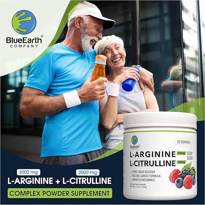 L-Arginine 5000mg + L-Citrulline 2000mg Complex Powder Supplement - Nitric Oxide Booster - Heart Health, Blood Flow, Energy & Endurance - 30 Servings (Berry Blend)