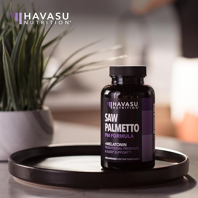 Night Time Saw Palmetto for Men - Saw Palmetto With Melatonin 3 mg and Chamomile Extract - Sleep & Prostate Supplement - Reduce Urinary Frequency for Men & Support Bladder in PM - Over 6 Month Supply