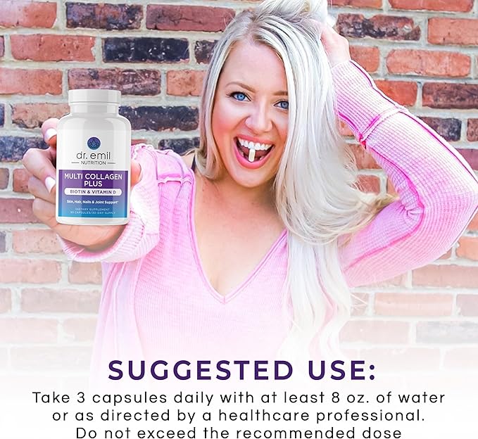 DR. EMIL NUTRITION Multi Collagen Peptides Plus Biotin and Vitamin D - Biotin and Collagen Supplements for Hair Skin and Nails - Biotin Pills for Hair Growth