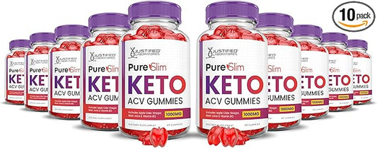 (10 Pack) Pure Slim Keto ACV Gummies Advanced Formula 1000MG PureSlim Keto Gummies Apple Cider Vinegar Formulated with Pomegranate Beet Juice Powder B12 Vegan Non GMO 600 Gummys
