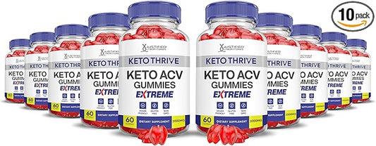 (10 Pack) Keto Thrive Keto ACV Gummies Extreme 2000MG Keto Thrive Keto Gummies Apple Cider Vinegar Formulated with Pomegranate Beet Juice Powder B12 Vegan Non GMO 600 Gummys