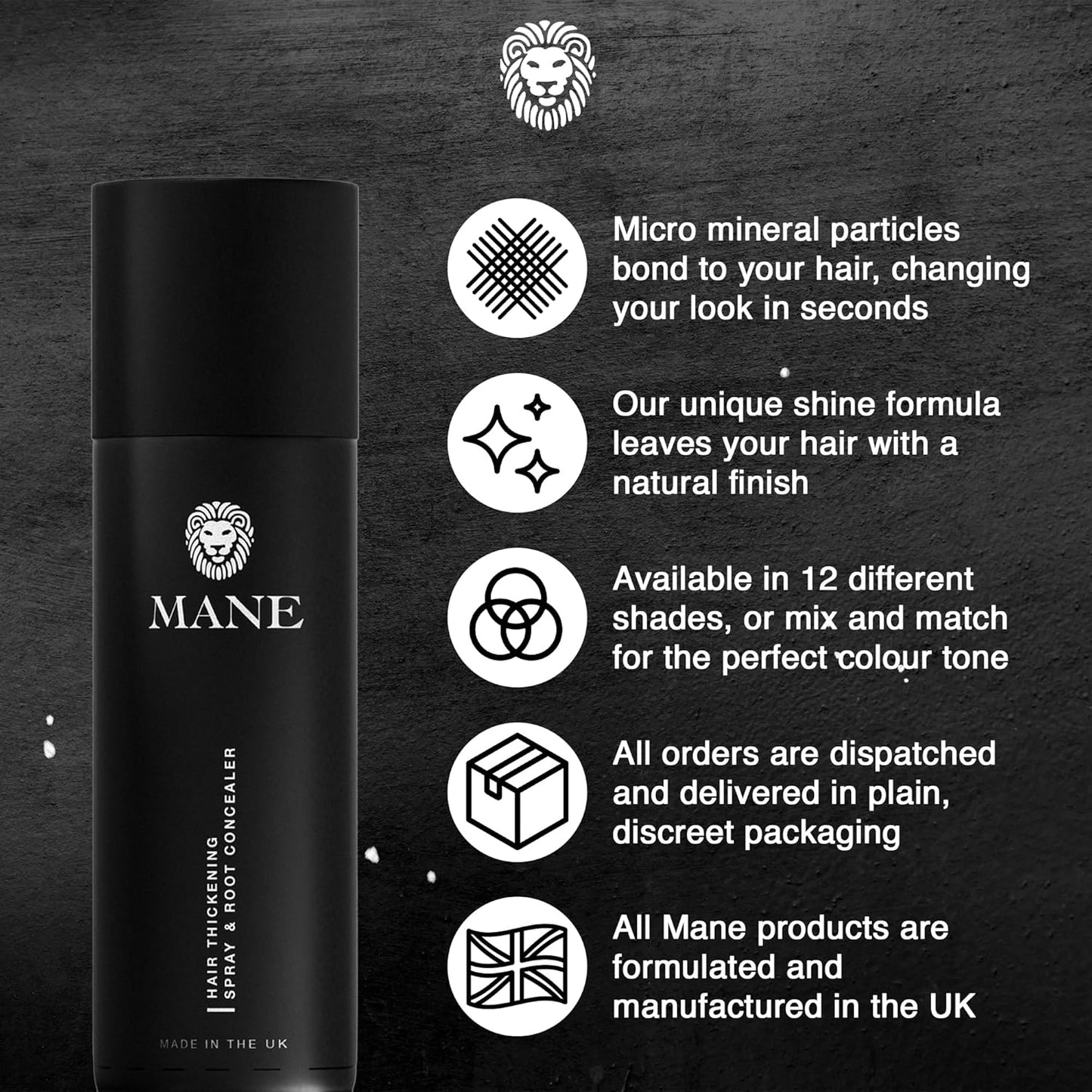 Mane Hair Thickening Spray & Root Touch Up, Instantly Thicker Hair for Men & Women, Fill in Hairlines and Hide Thinning and Fine Patches - Medium Brown, 12 Colors (6.76 oz)