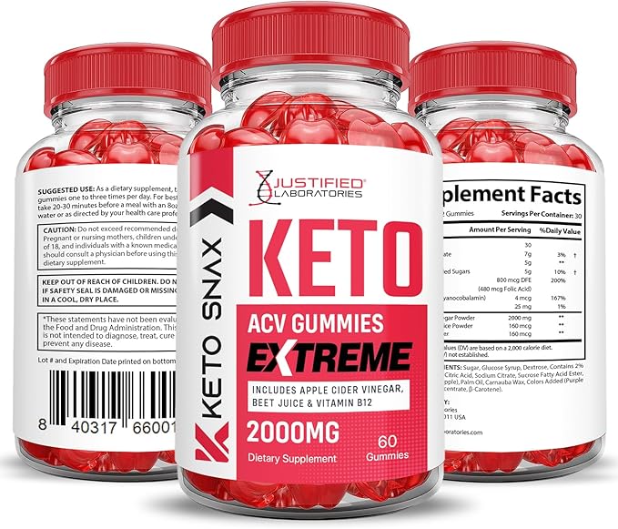 (2 Pack) Keto Snax Keto ACV Gummies Extreme 2000MG Keto Snax Keto Gummies Advanced Formula Apple Cider Vinegar with Pomegranate Beet Juice Powder B12 Vegan Non GMO 120 Gummys