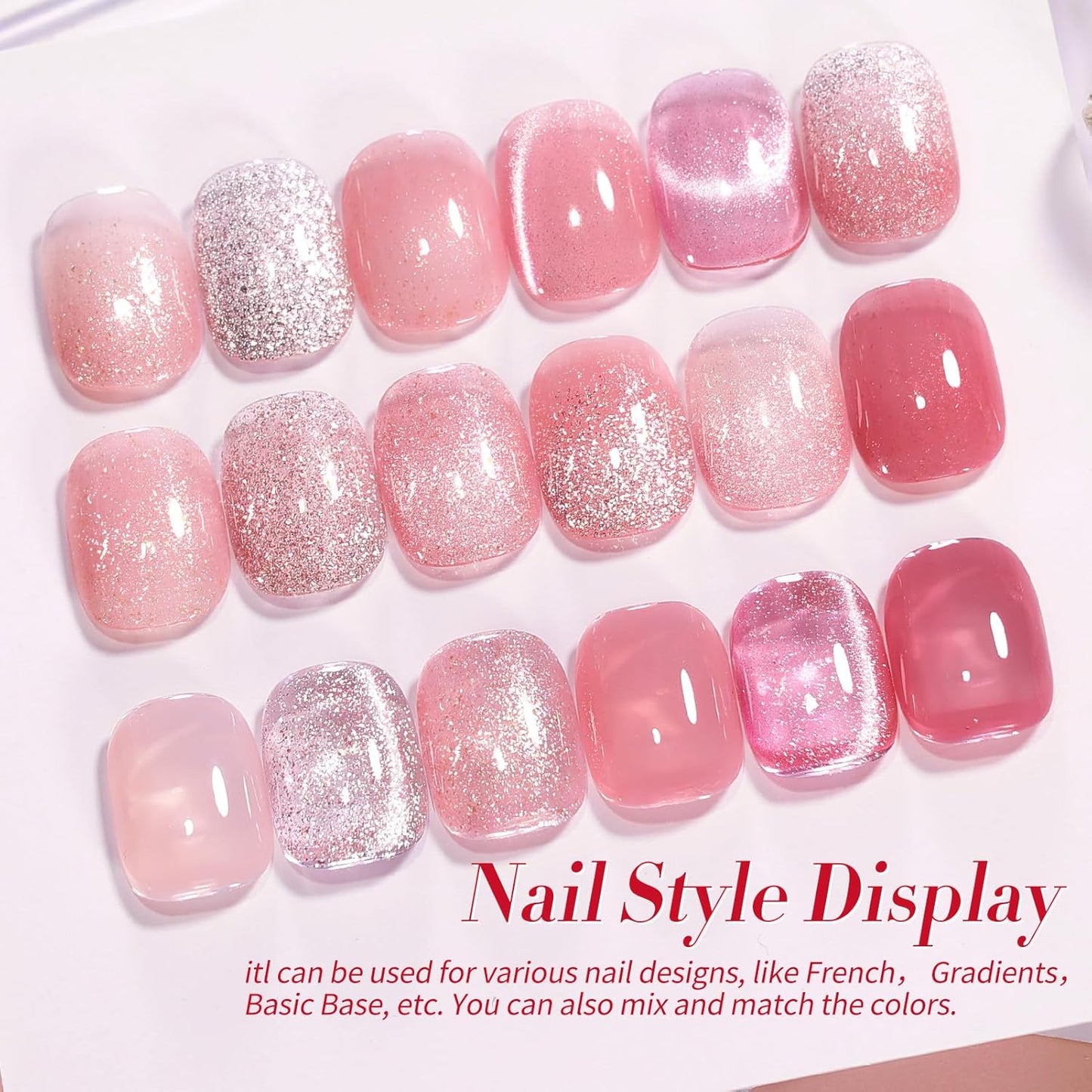Born Pretty Gel Nail Polish Pink Nude Series,Jelly Transparent,Cat Magnetic Eye,Shimmer Glitter Holographic Pink Nude Gel Polish Kit for Salon Manicure and Nail Art DIY at Home 6Colors