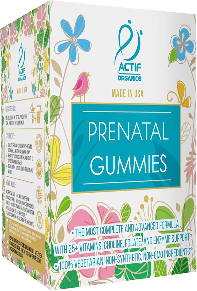 Actif Prenatal Gummies with 25+ Organic Vitamins and Organic Herbal Blend - Non-GMO, 100% Vegetarian, 90 Count, Made in USA