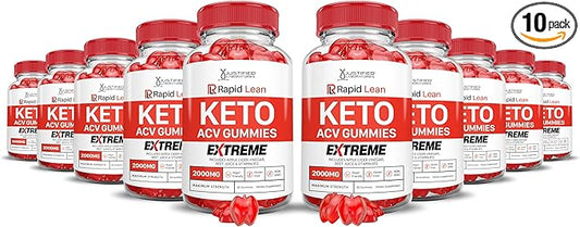(10 Pack) Rapid Lean Keto ACV Gummies Extreme 2000MG Rapid Lean Keto Gummies Apple Cider Vinegar Formulated with Pomegranate Beet Juice Powder B12 Vegan Non GMO 600 Gummys
