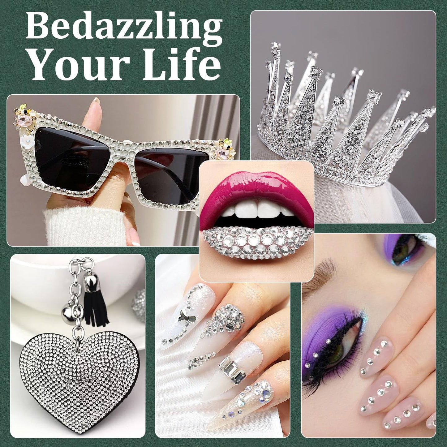 Resin Rhinestones for Crafting with B7000 Jewelry Glue, 2 Boxes Silver Clear Flatback Crystals with 3Pcs 10ml Glue for Bedazzling Crafts DIY Nail Art Makeup,Gems for Clothing Shoes