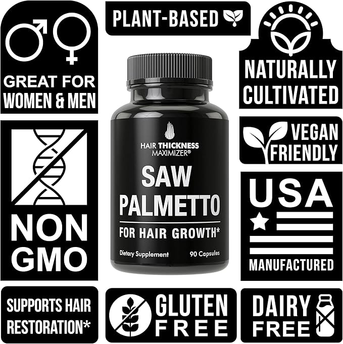 Saw Palmetto for Women and Men Hair Loss. Extra Strength Vitamin Treatment Designed for Thicker, Stronger Hair Growth and Less Shedding. DHT Blocker Capsules Powder Supplement. 1200 mg 3 Pill Serving