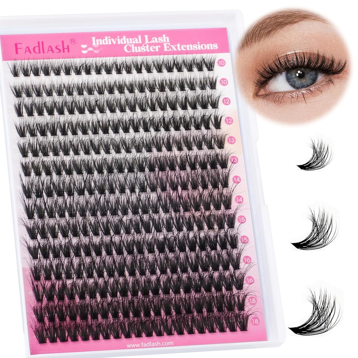 Lash Clusters 280pcs 50D 10-18mm Cluster Lashes Mixed Tray 3D Effect Volume Individual Lashes Cluster Eyelash Extensions Fluffy Soft D Curl DIY Lash Extension Kit at Home (50D-0.07-D,10-18mm)