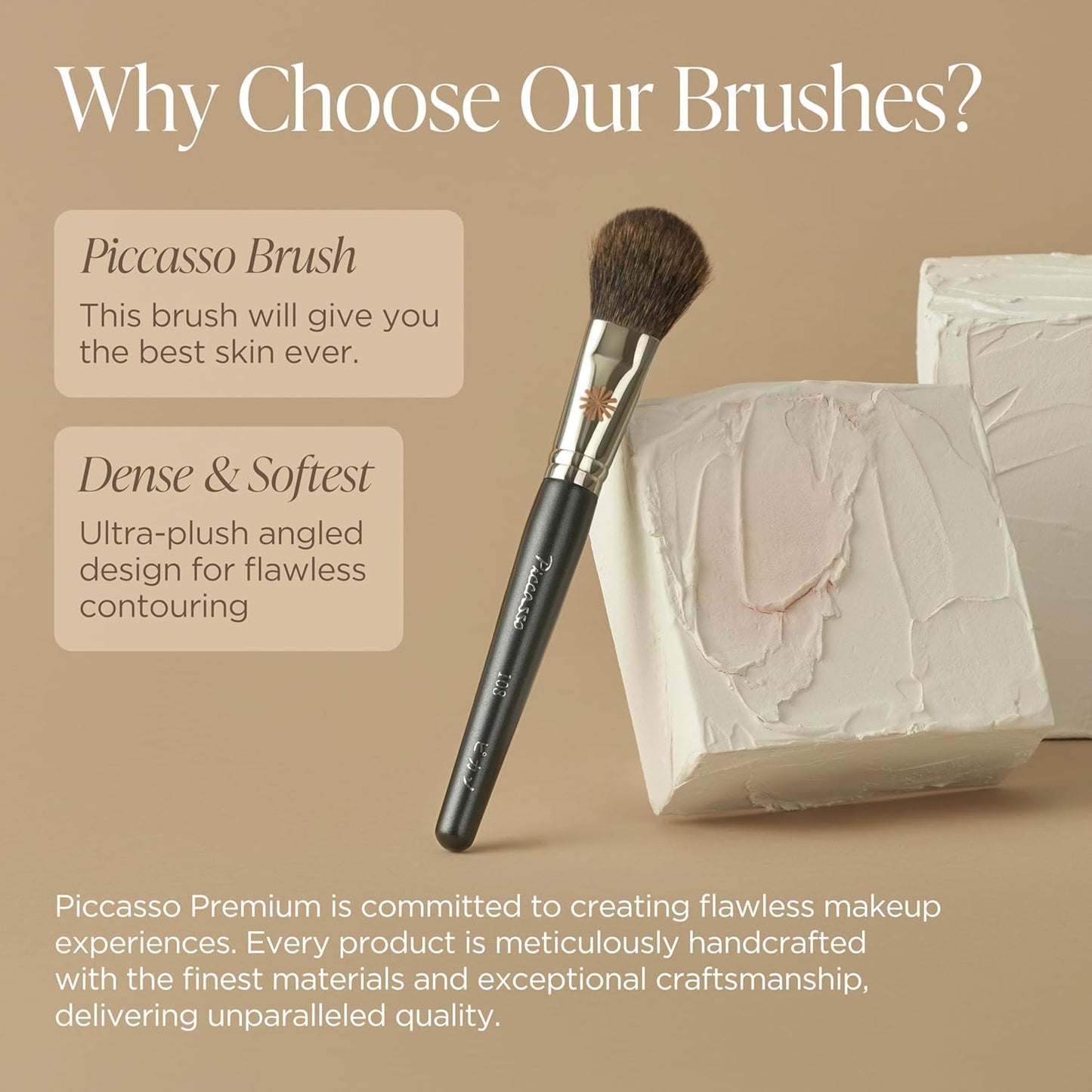 Piccasso 108 Blusher Brush – Soft Gray Squirrel Hair for Smooth and Natural Cheek Makeup, Fluffy Powder Applicator with Excellent Color Payoff, Small Face Brush for Daily Use, Professional Beauty