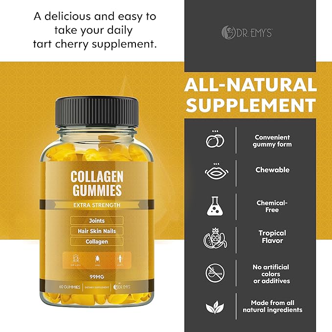 Dr. Emy's Collagen Gummies Gummy Vitamin for Women & Men, Hair, Skin, Nails, Joint Supplement Anti-Aging Collagen Gummy Supplements Strengthen Hair, Skin and Nails Gelatin-Free Non-GMO 60 ct Each(1)