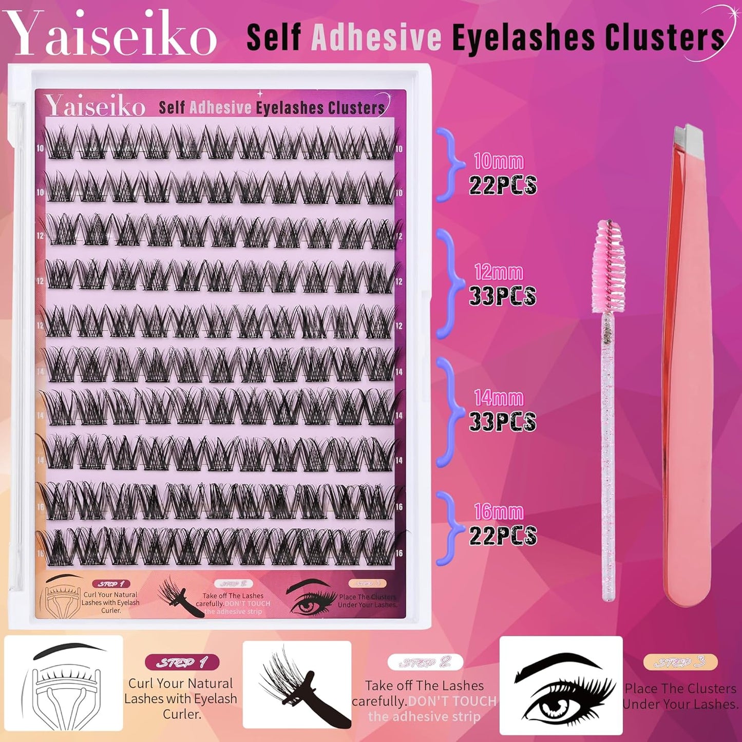 Self Adhesive Eyelashes Kit Wispy Eyelash Extension Self Adhesive Lashes Reusable Press on Lashes No Glue Needed Lash Clusters 10-16mm D Curl Pre Glued Eyelashes Clusters(A01,110Pcs)