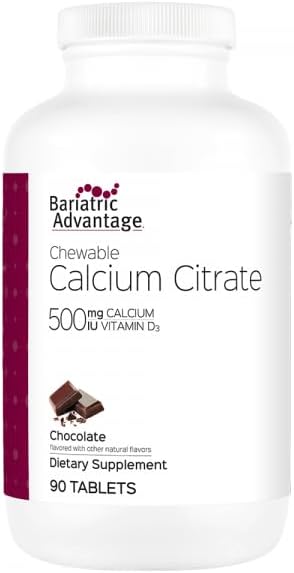 Bariatric Advantage Calcium Citrate Chewable 500 mg - for Bariatric Surgery Patients - High-Potency, Easy-Digest Tablets - Calcium Citrate - Bone Strength Supplements* - 90 Count - Chocolate